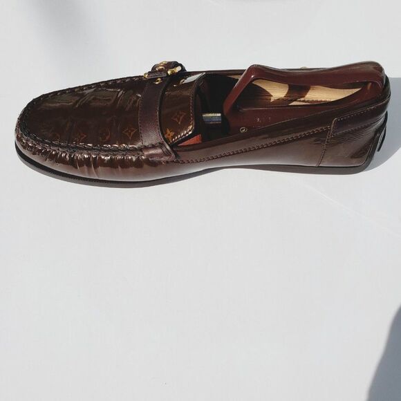 Louis Vuitton Brown Mini Lin Monogram Patent Loafers Size 41 - Picture 6 of 16